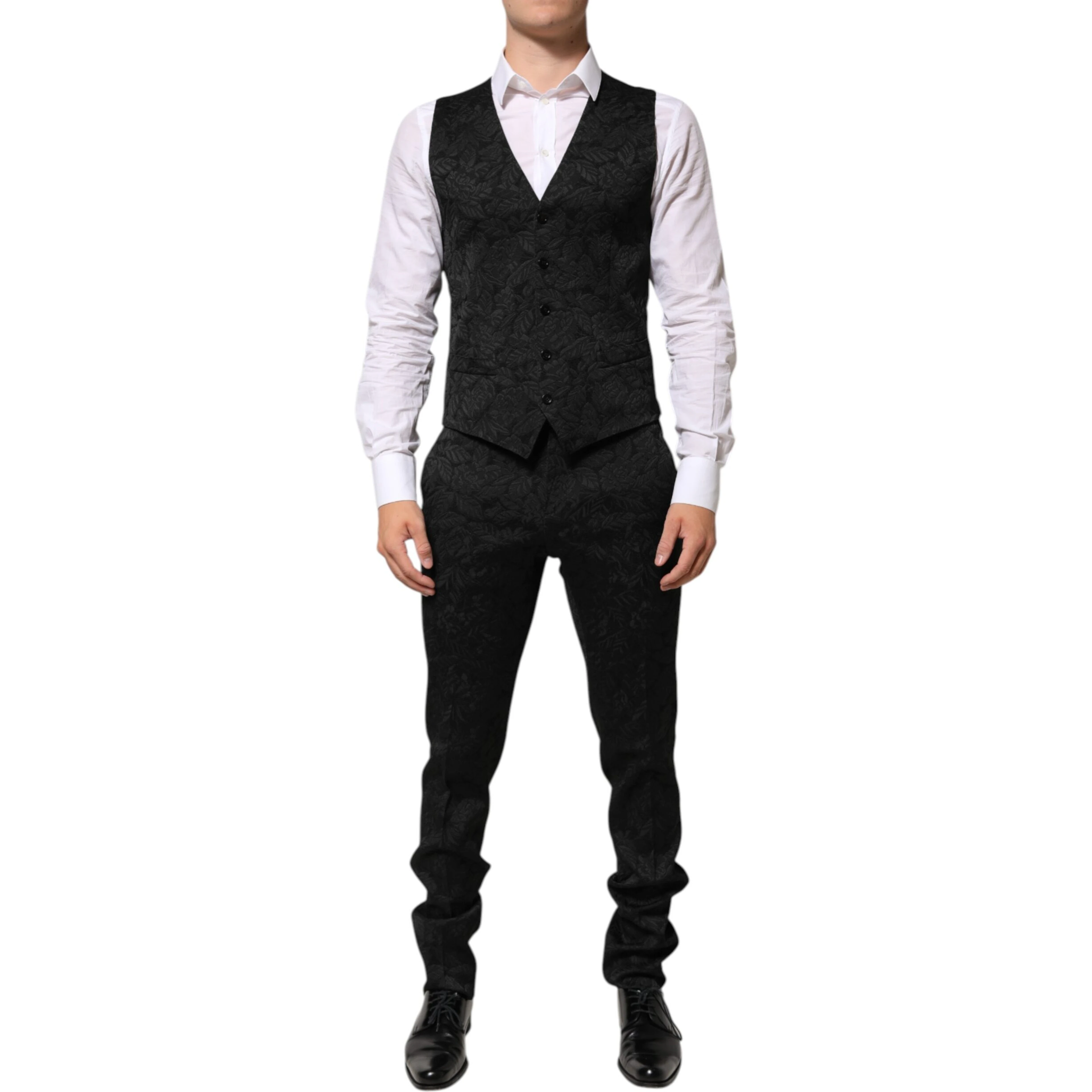 Black 3 Piece Brocade Jacquard Suit MARTINI