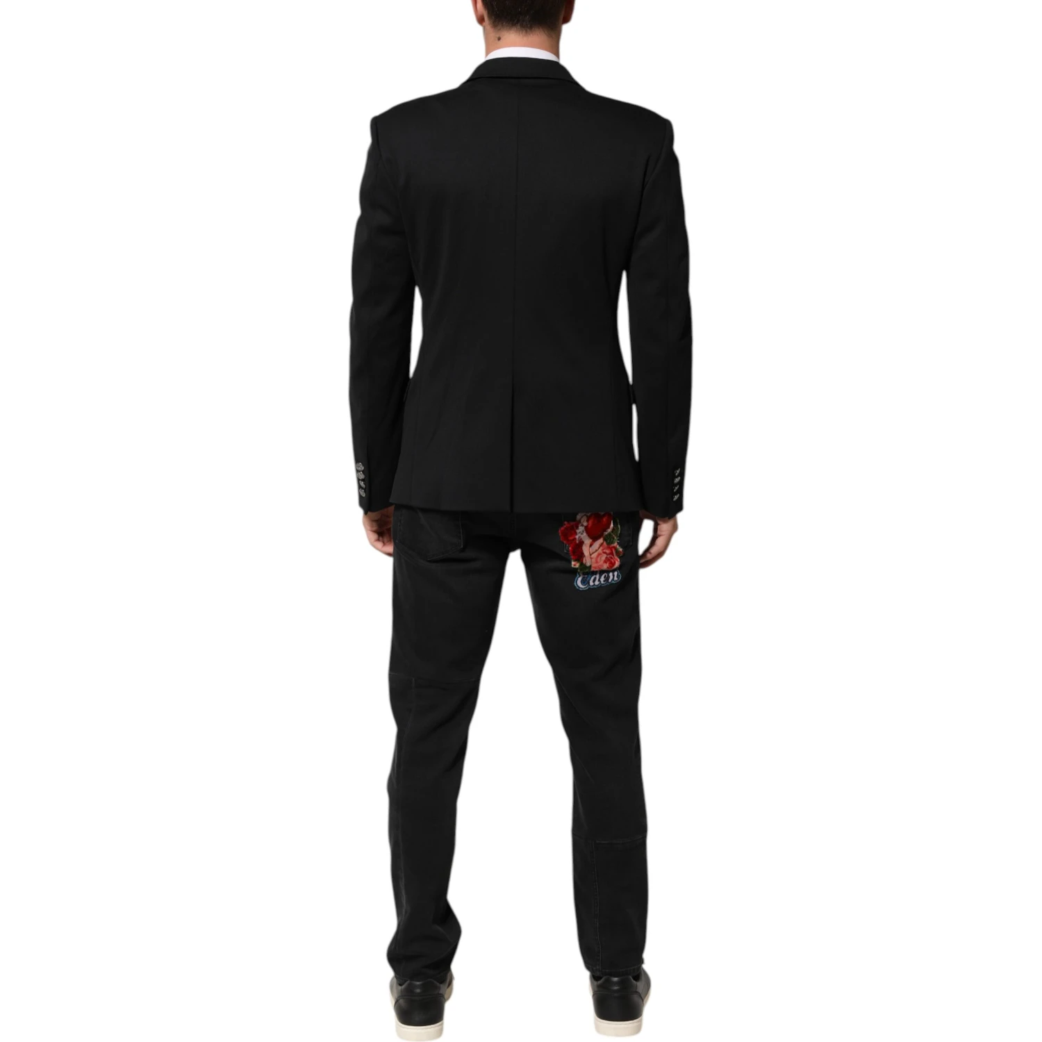 Dark Blue Cotton Men Jacket Coat Blazer Suit