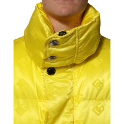 Yellow Nylon Logo Puffer Bomber Men Jacket