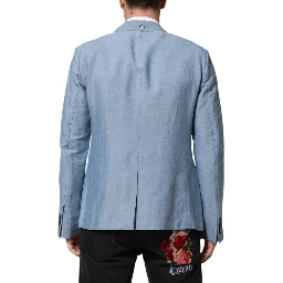 Light Blue Linen Double Breasted Men Jacket Blazer