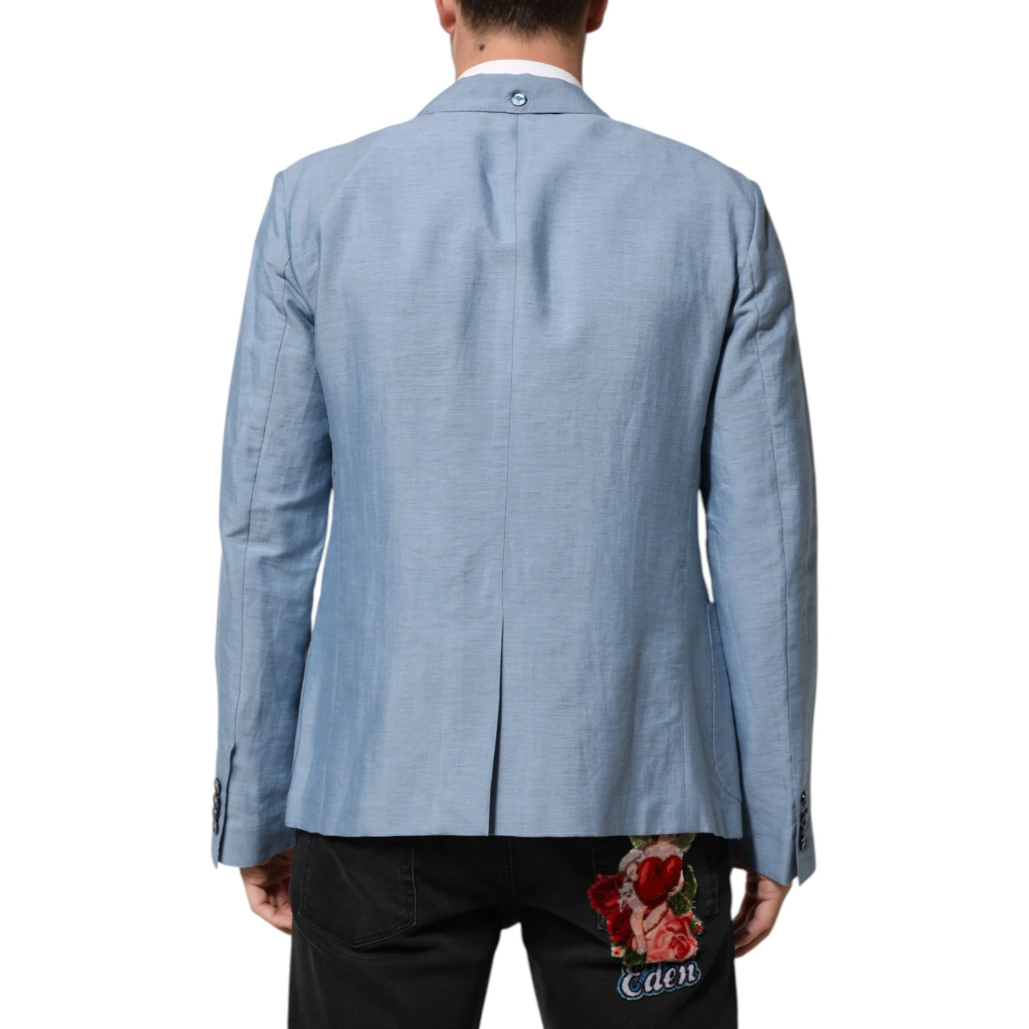 Light Blue Linen Double Breasted Men Jacket Blazer