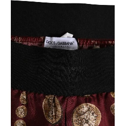 Burgundy Silk Coin Print Men Boxer Short Swimwear