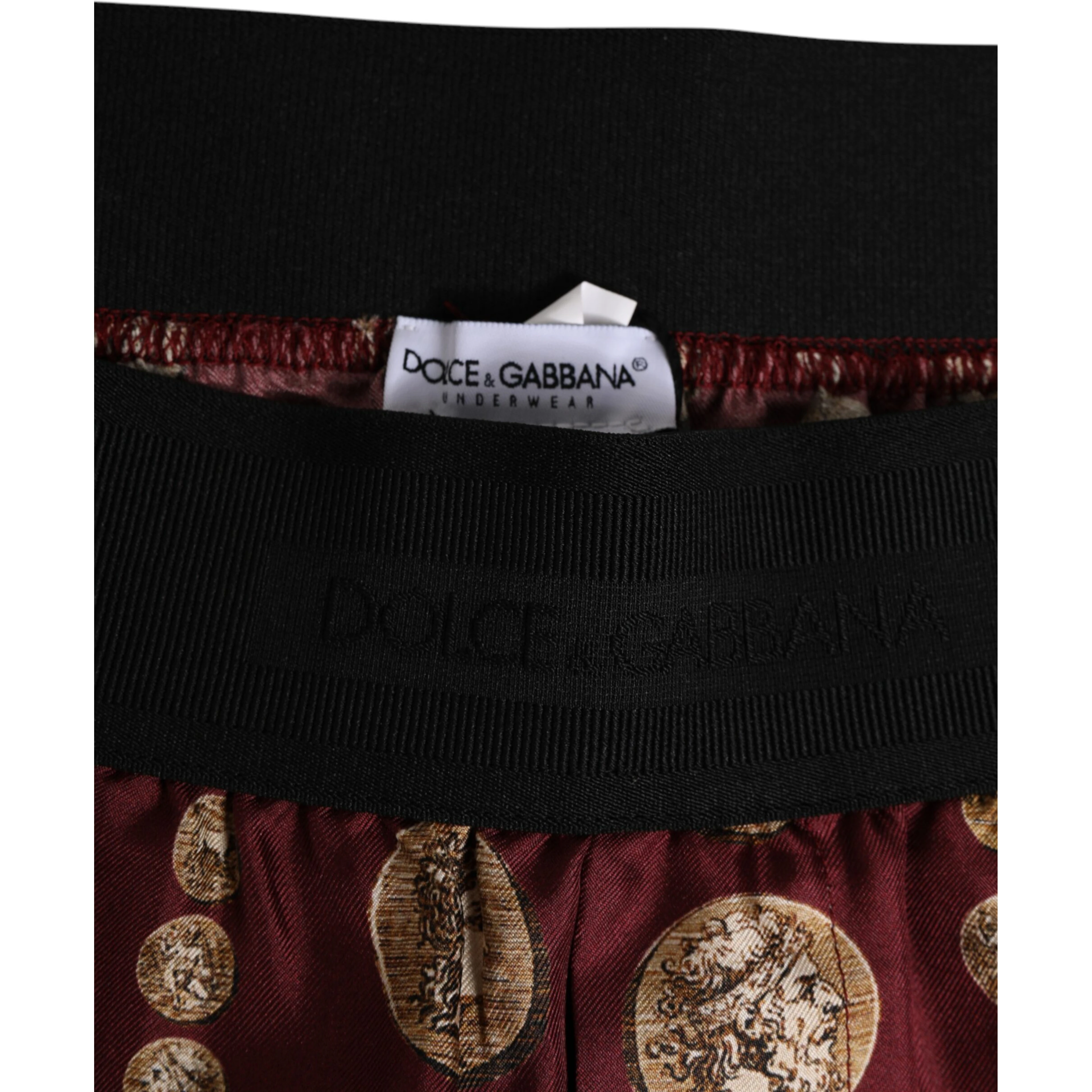 Burgundy Silk Coin Print Men Boxer Short Swimwear