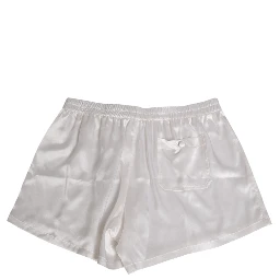 White Silk Satin Elastic Men Boxer Short Swimwear