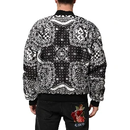 Black White Bandana Print Bomber Jacket