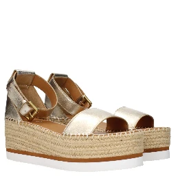 Gold Leather Wedge Sandals