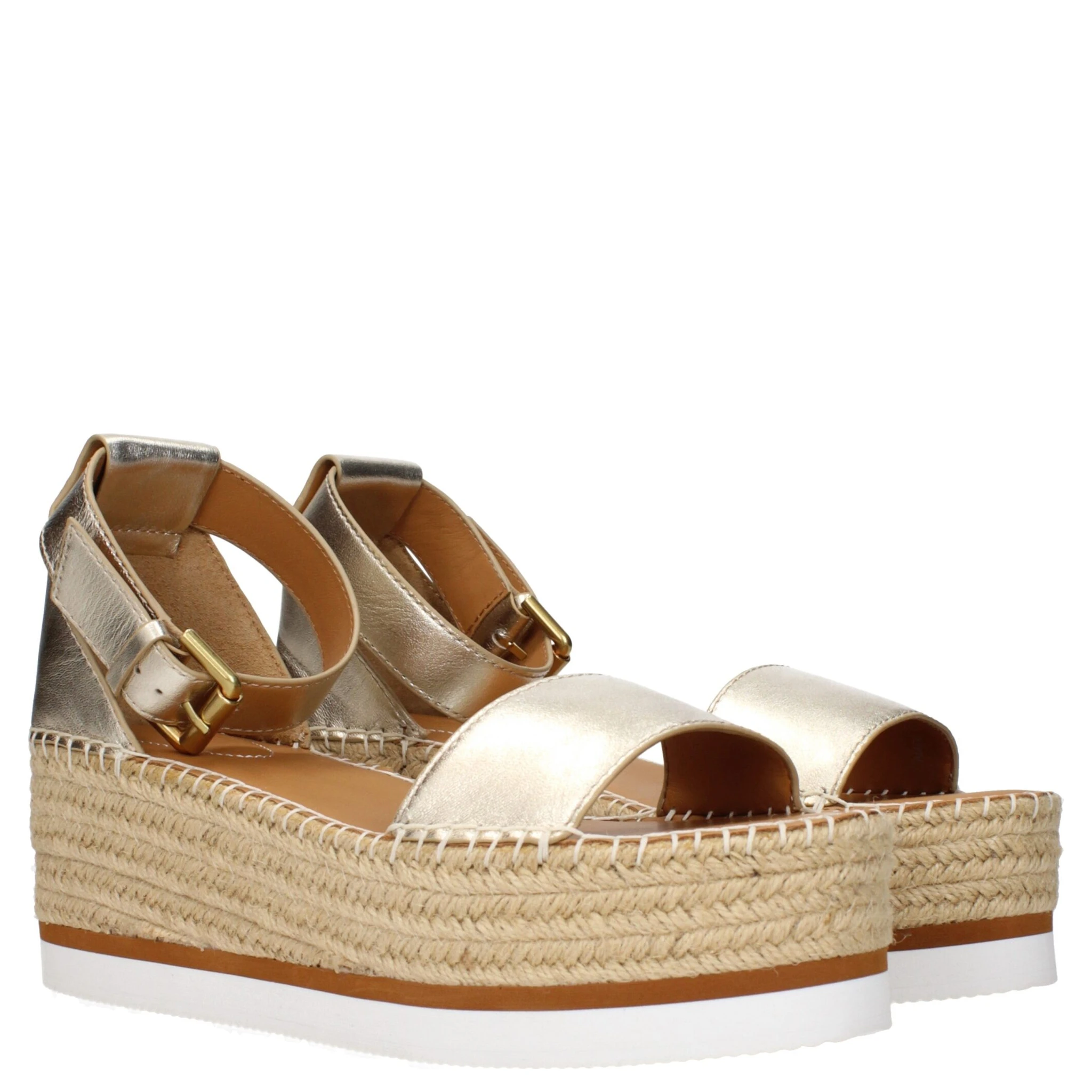 Gold Leather Wedge Sandals