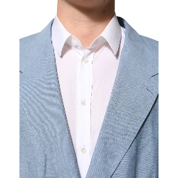 Light Blue Linen Double Breasted Men Jacket Blazer