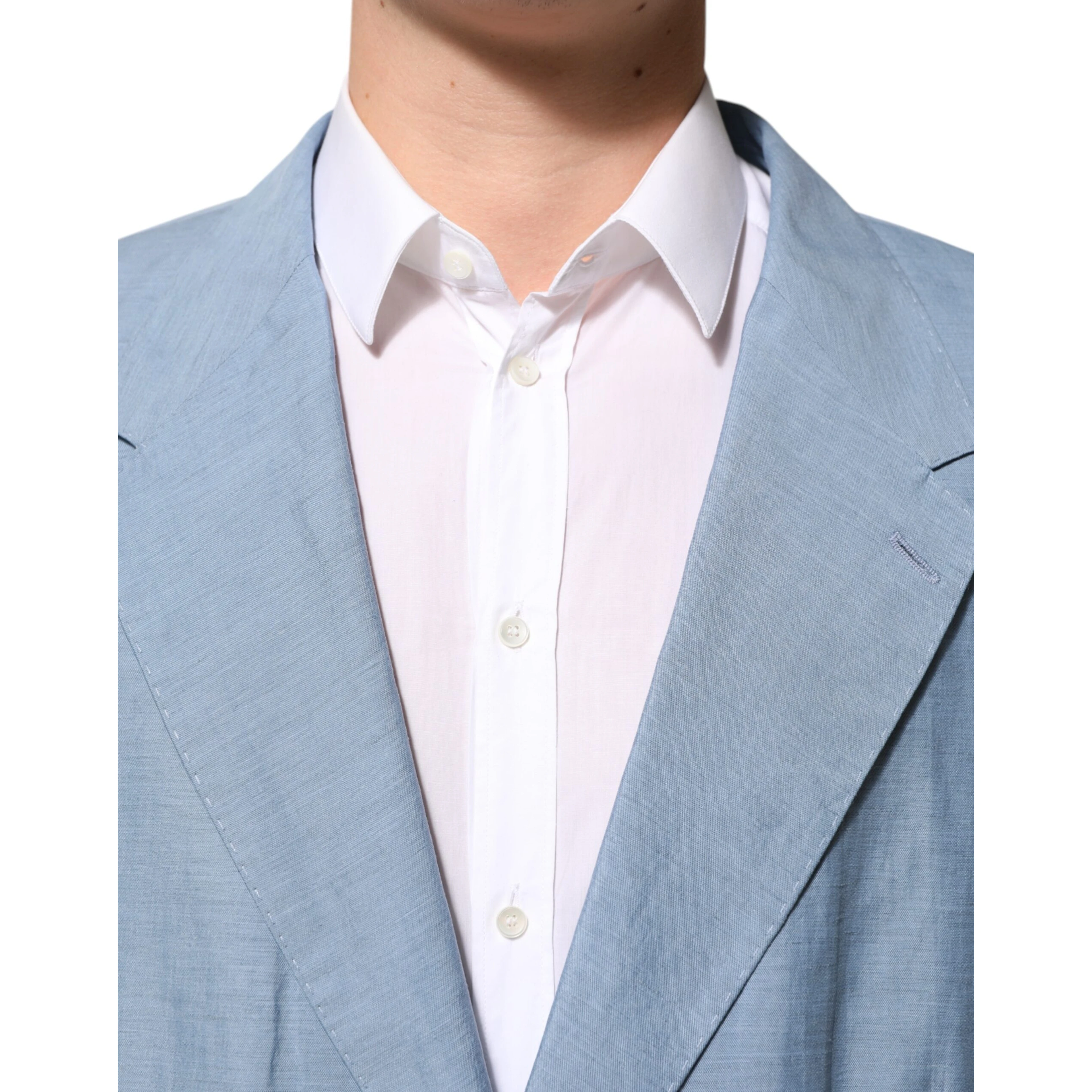 Light Blue Linen Double Breasted Men Jacket Blazer