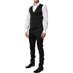 Black 3 Piece Brocade Jacquard Suit MARTINI