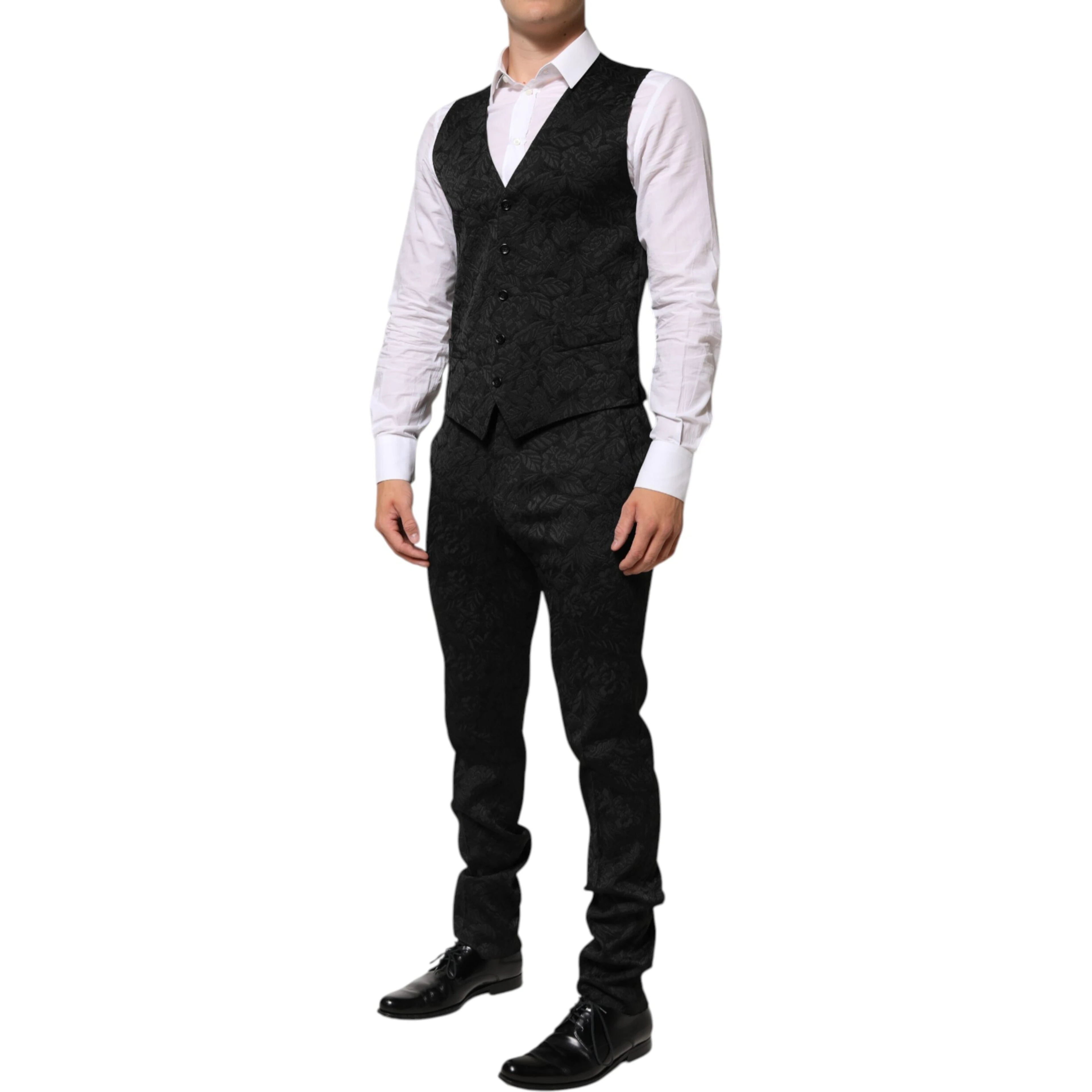 Black 3 Piece Brocade Jacquard Suit MARTINI