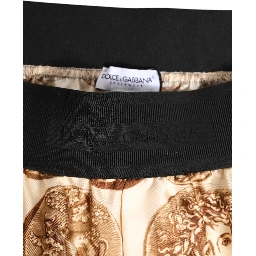 Brown Ancient Coin Print Silk Shorts Swimwear