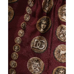 Burgundy Silk Coin Print Men Boxer Short Swimwear