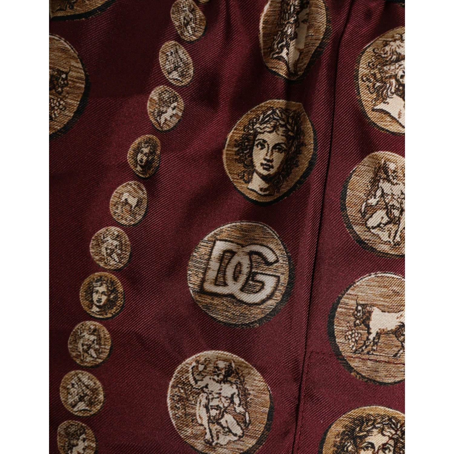 Burgundy Silk Coin Print Men Boxer Short Swimwear