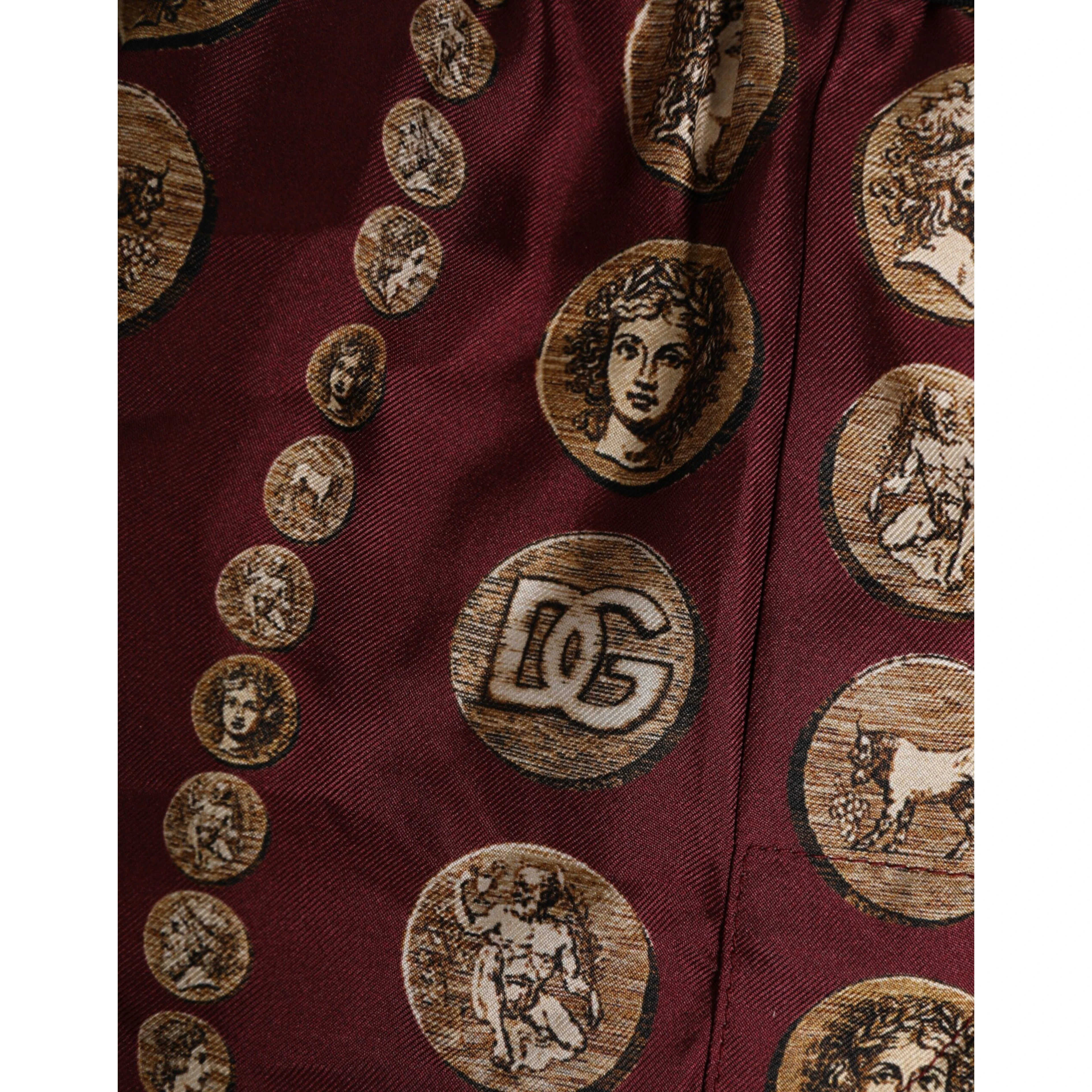 Burgundy Silk Coin Print Men Boxer Short Swimwear
