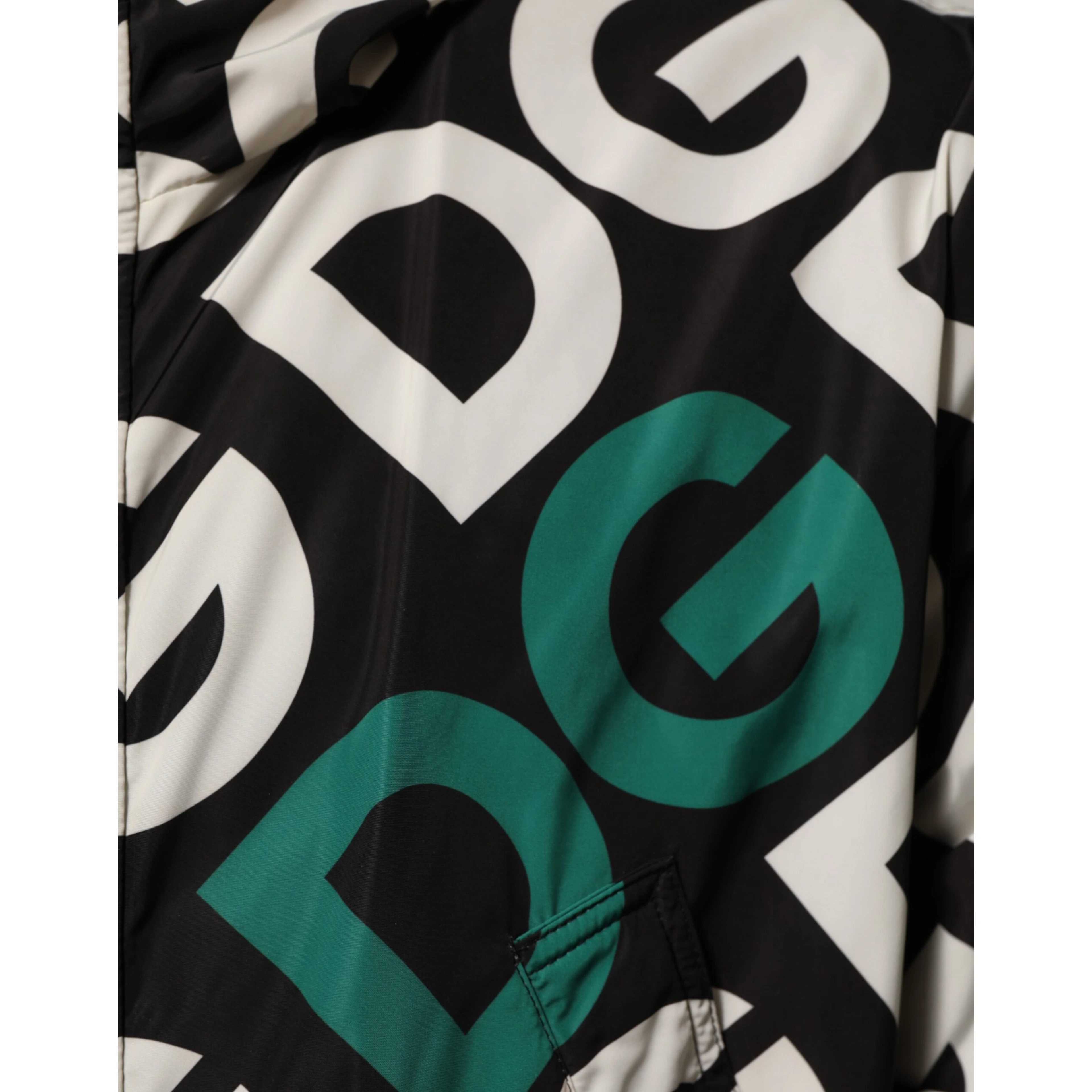 Black White Logo Print Hooded Coat Men Jacket