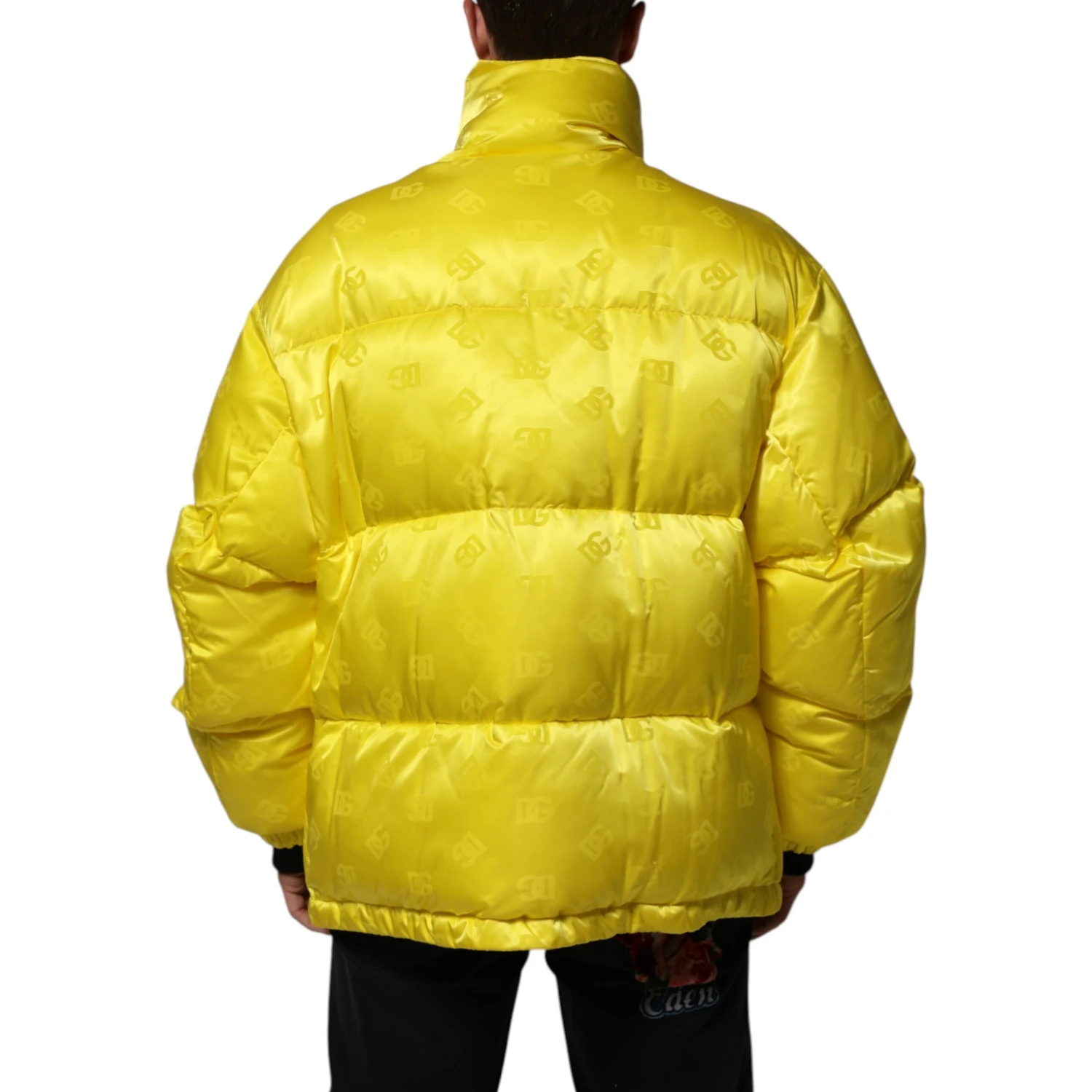 Yellow Nylon Logo Puffer Bomber Men Jacket
