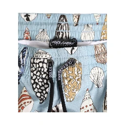 Blue Seashell Print Nylon Men Shorts Swimwear