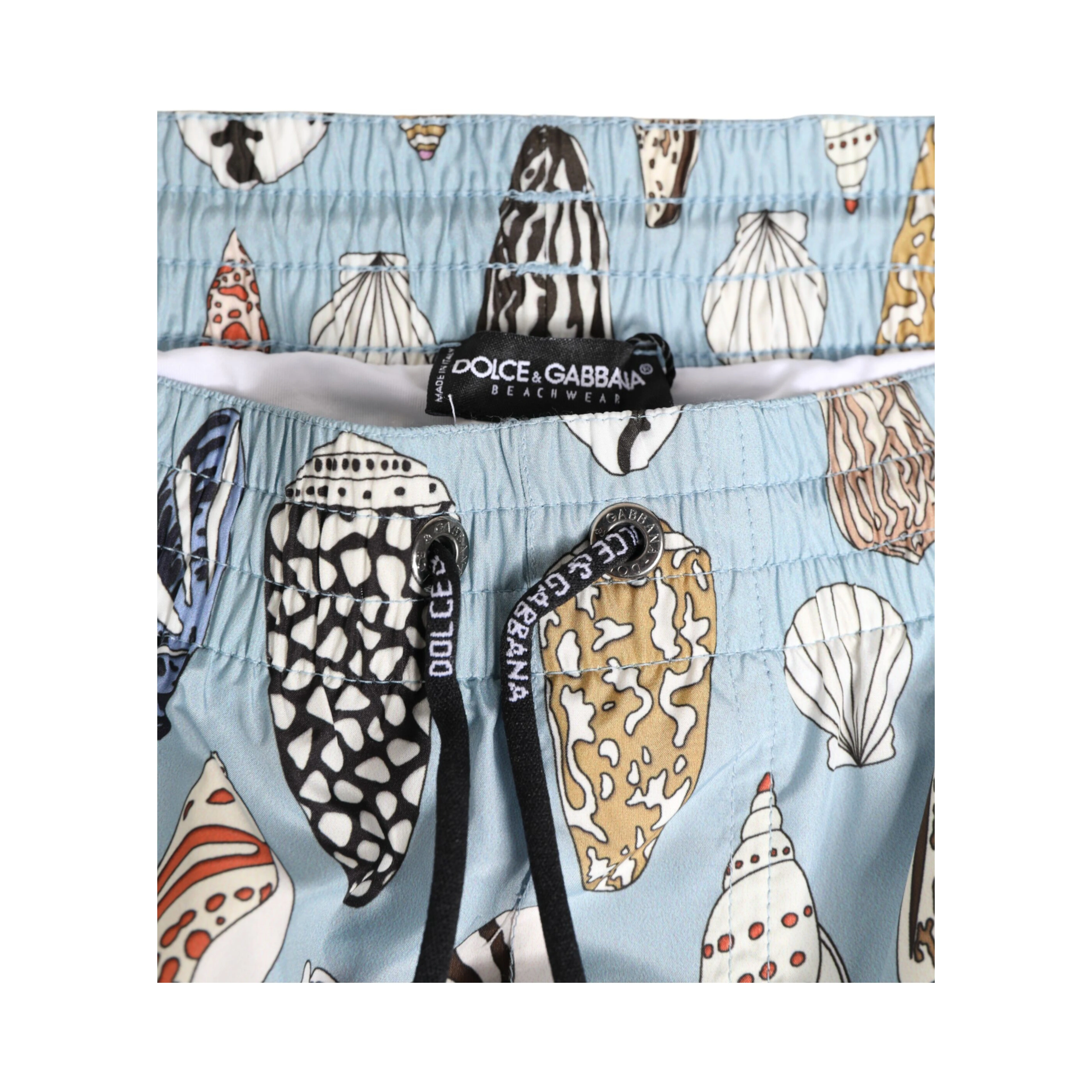 Blue Seashell Print Nylon Men Shorts Swimwear
