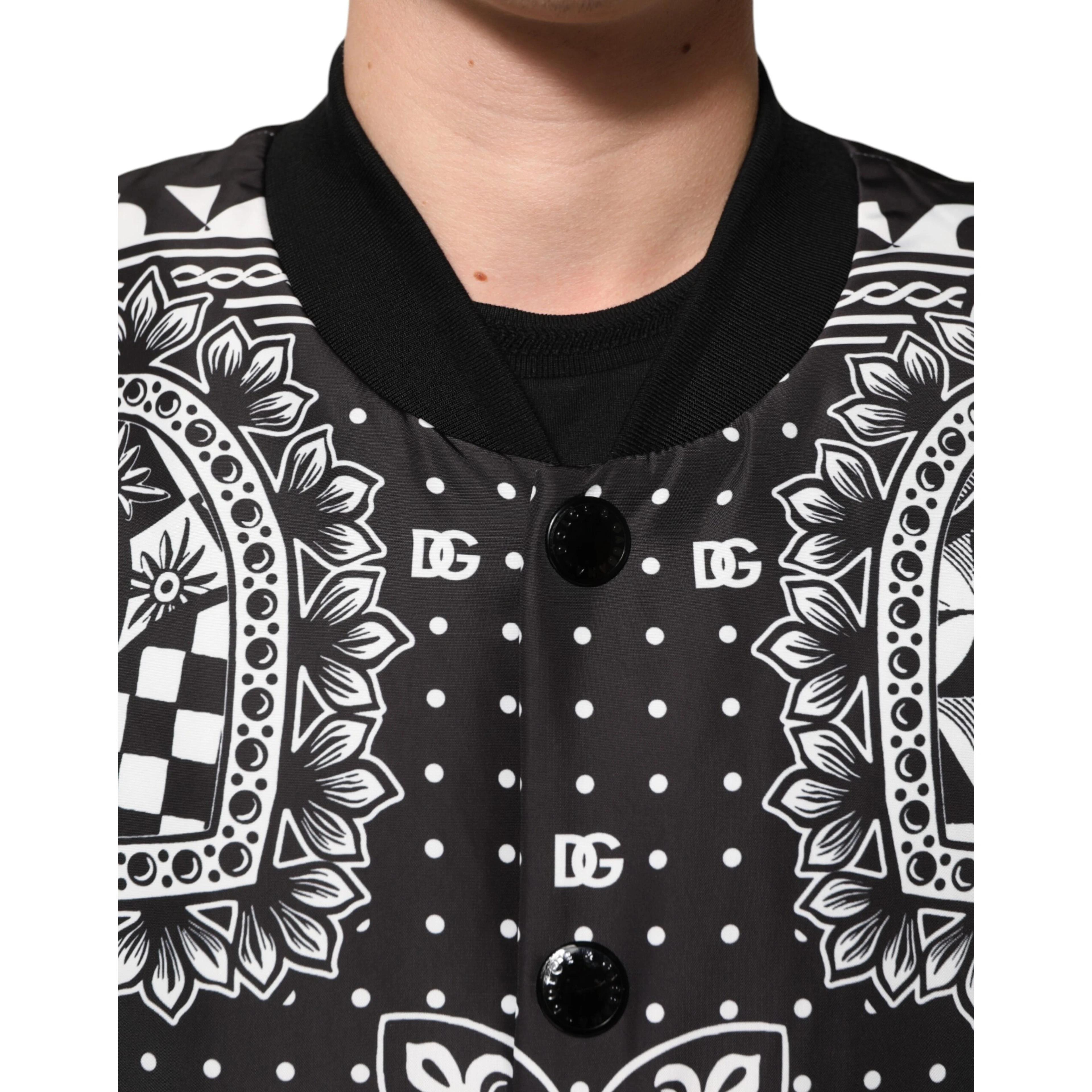 Black White Bandana Print Bomber Jacket