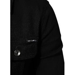 Black Cotton Denim Stretch Button Up Jacket
