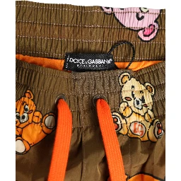 Brown Multicolor Teddy Bear Men Shorts Swimwear