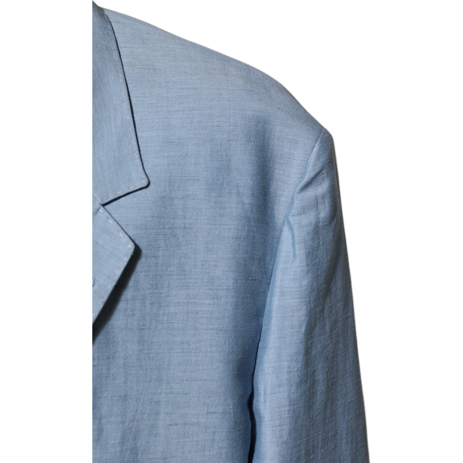 Light Blue Linen Double Breasted Men Jacket Blazer