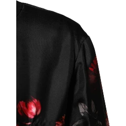 Black Red Floral Silk Bomber Blouson Jacket