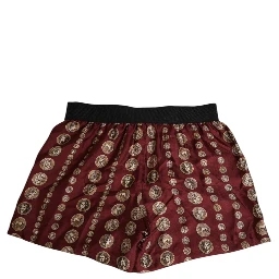 Burgundy Silk Coin Print Men Boxer Short Swimwear