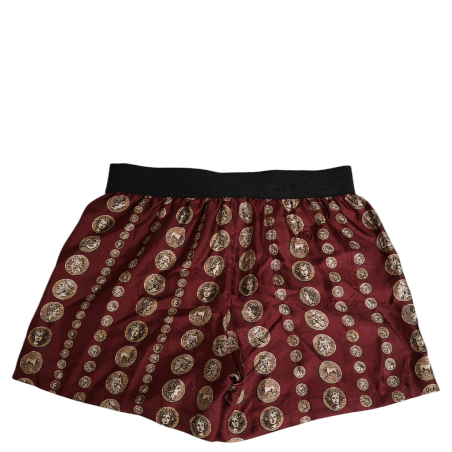 Burgundy Silk Coin Print Men Boxer Short Swimwear