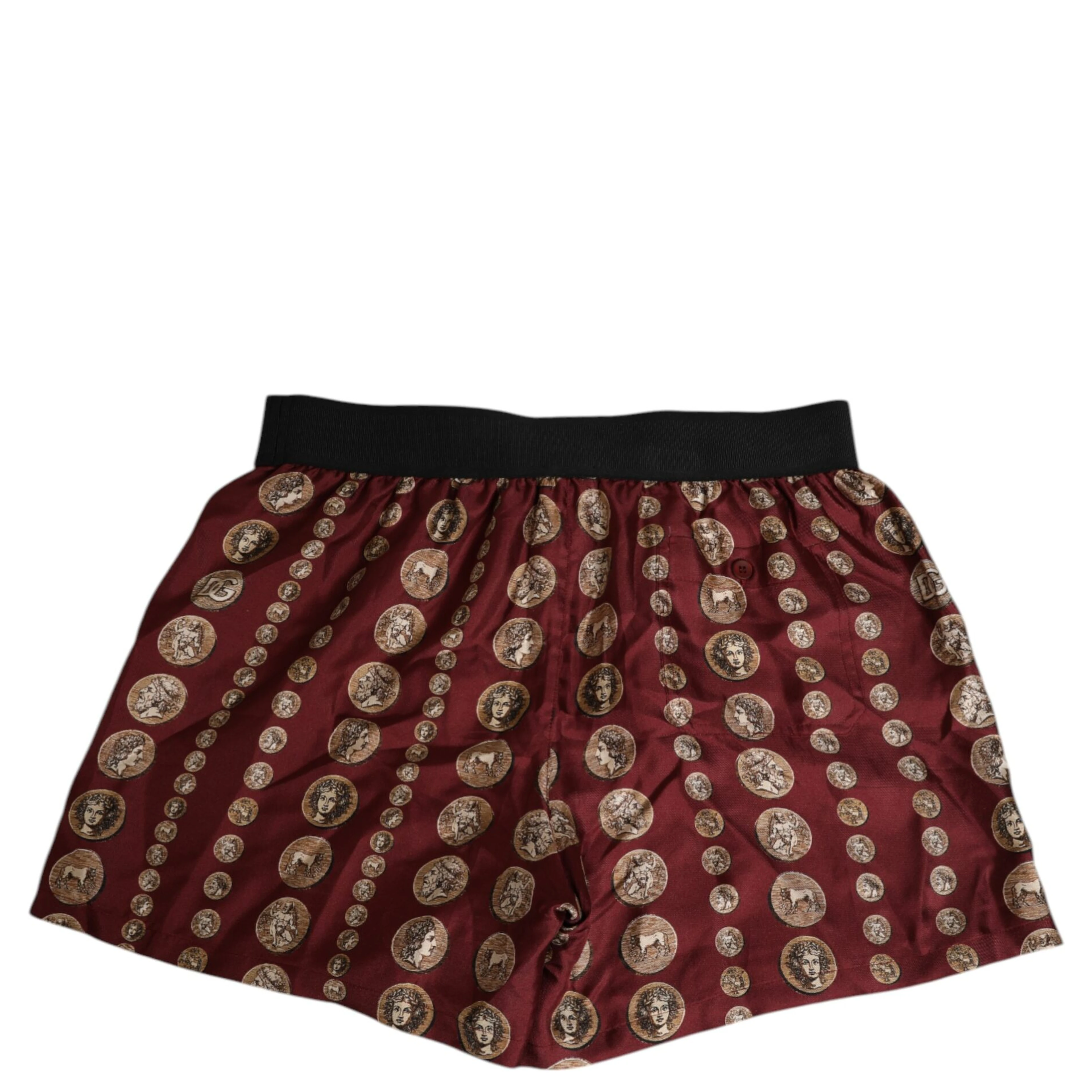 Burgundy Silk Coin Print Men Boxer Short Swimwear