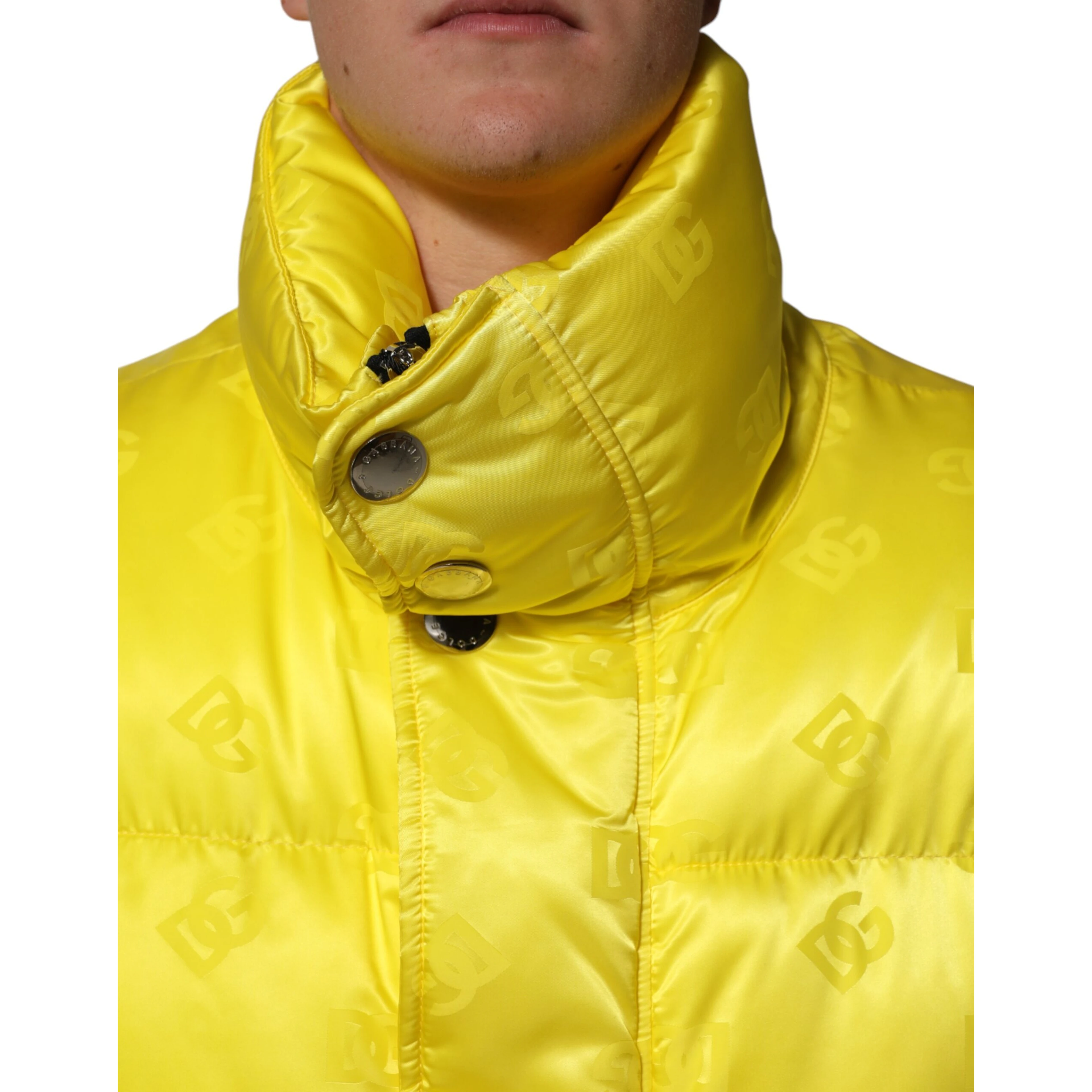 Yellow Nylon Logo Puffer Bomber Men Jacket