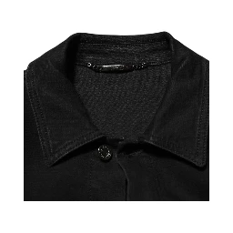 Black Cotton Denim Stretch Button Up Jacket