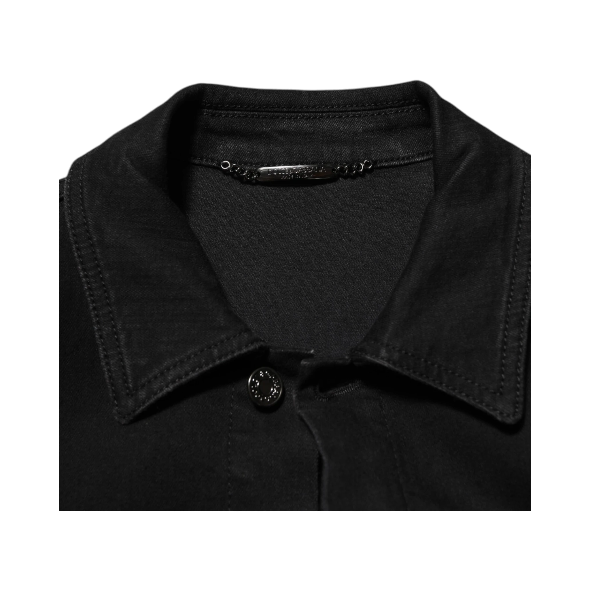 Black Cotton Denim Stretch Button Up Jacket