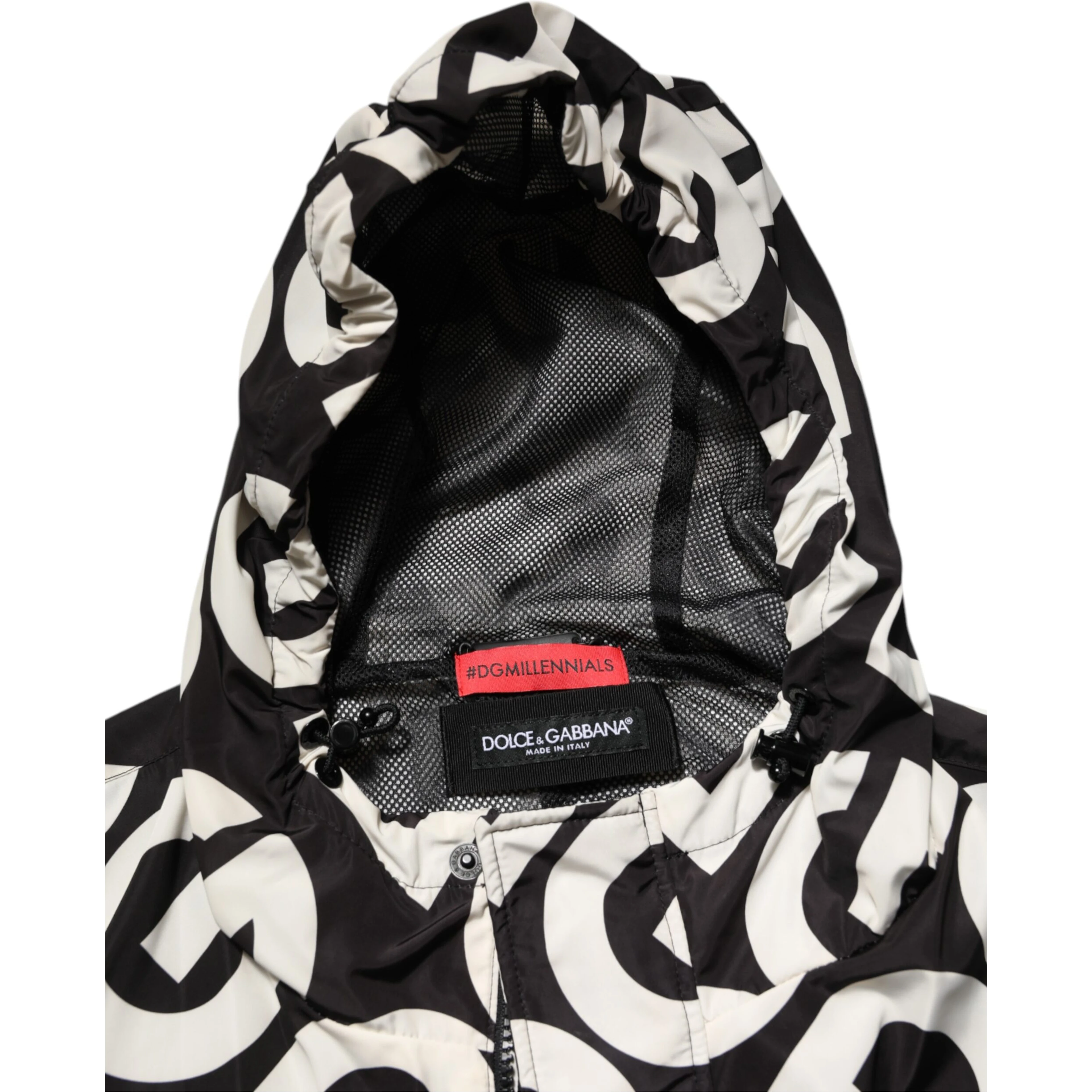 Black White Logo Print Hooded Coat Men Jacket