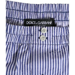 Blue White Cotton Striped Button Fly Shorts Swimwear