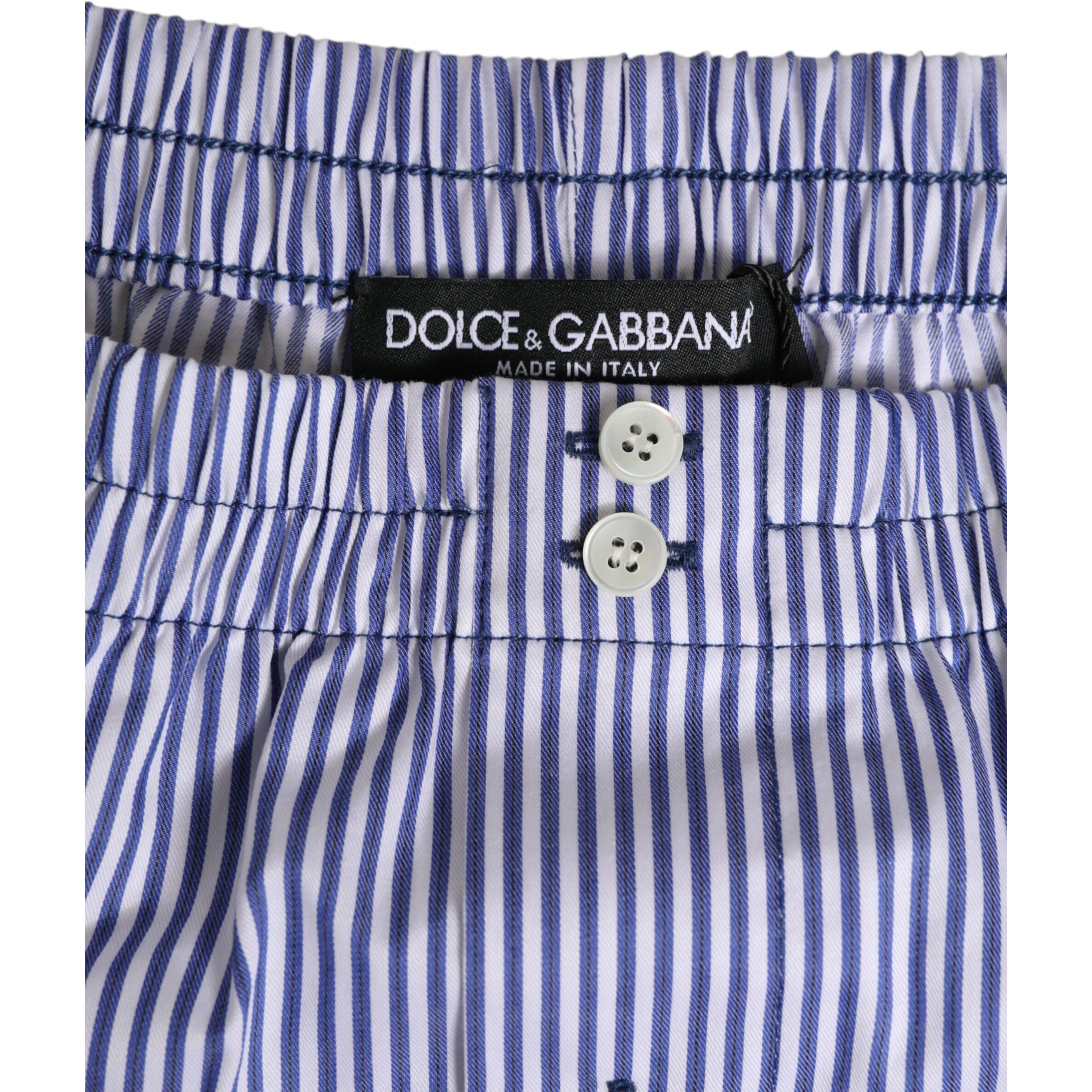 Blue White Cotton Striped Button Fly Shorts Swimwear