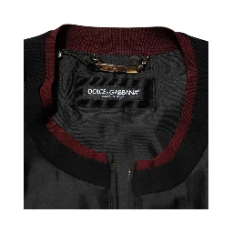 Black Red Floral Silk Bomber Blouson Jacket