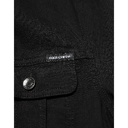 Black Cotton Denim Stretch Button Up Jacket