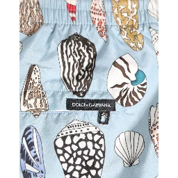 Blue Seashell Print Nylon Men Shorts Swimwear
