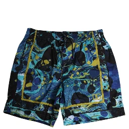 Blue Marble Print Logo Men Boxer Short Swimwear