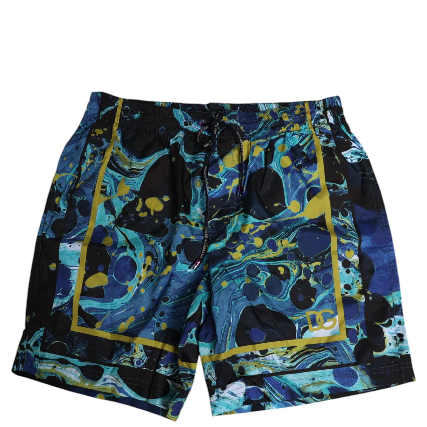 Blue Marble Print Logo Men Boxer Short Swimwear