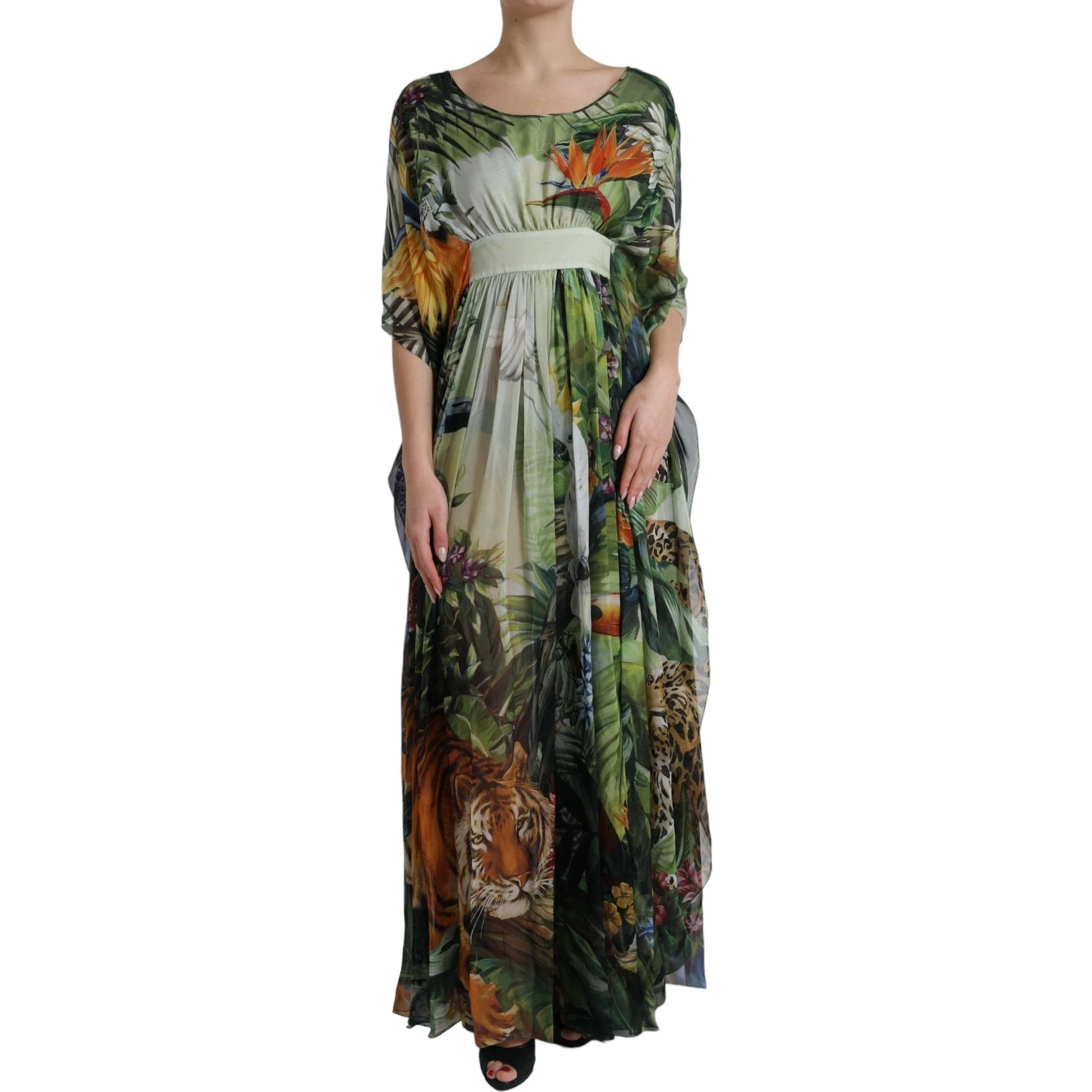 Multicolor Silk Jungle Print Women Maxi Dress