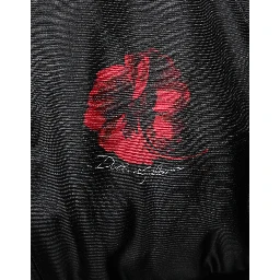 Black Red Floral Silk Bomber Blouson Jacket