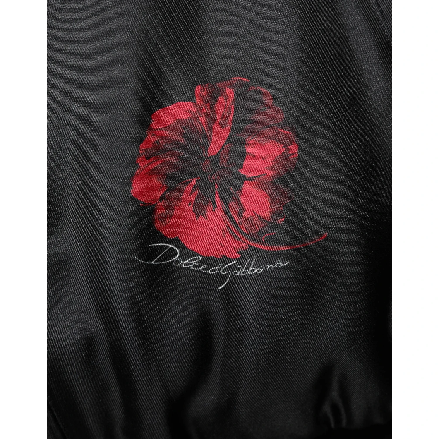Black Red Floral Silk Bomber Blouson Jacket
