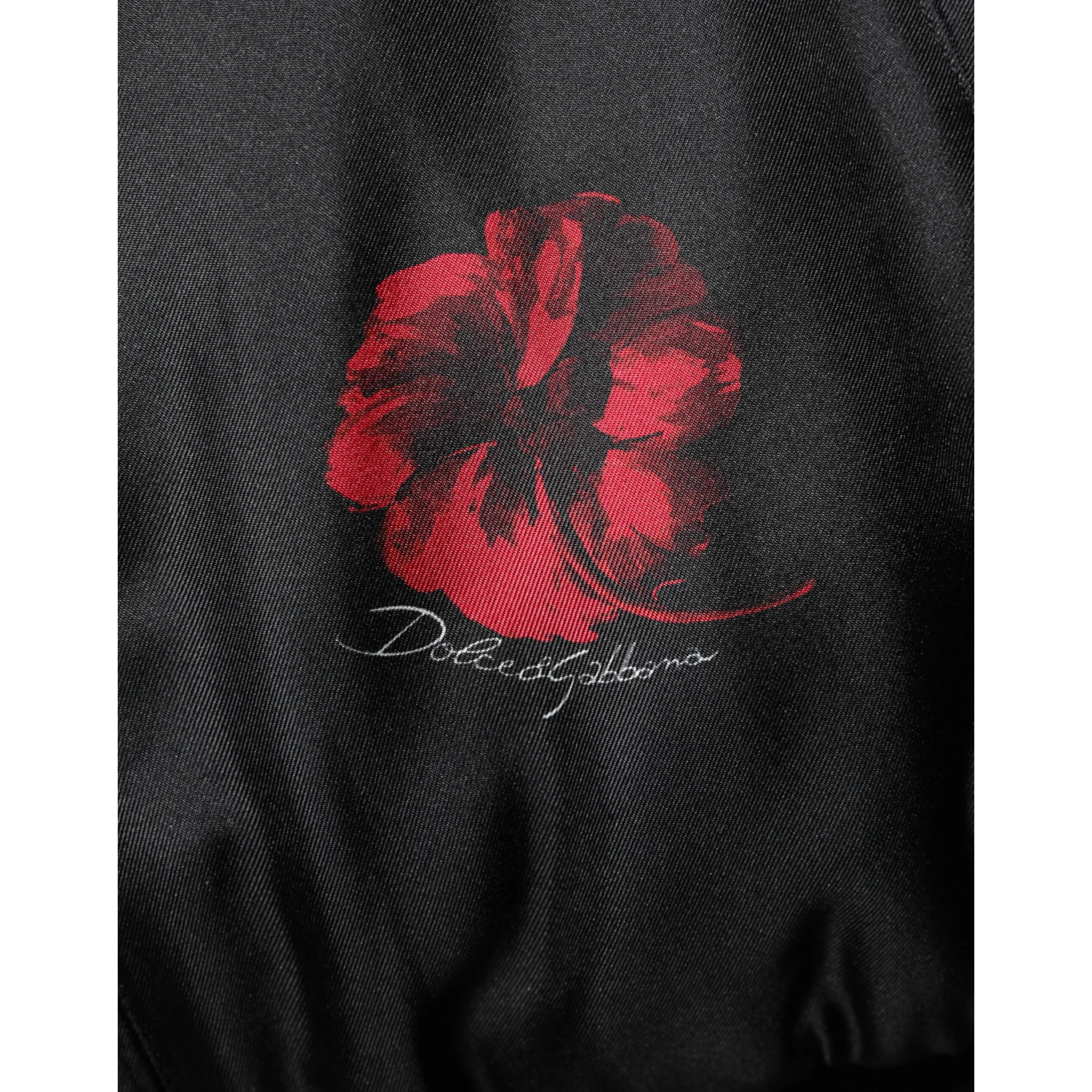 Black Red Floral Silk Bomber Blouson Jacket