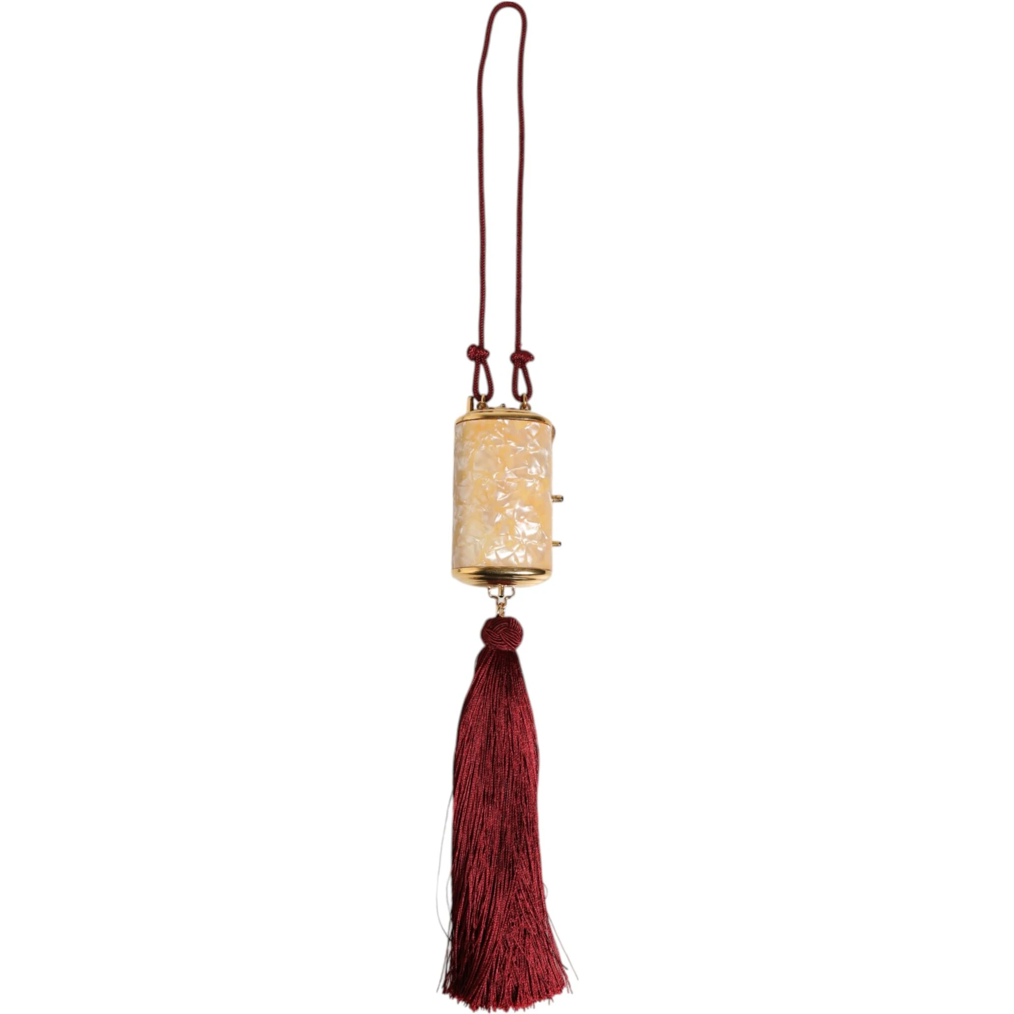 White Pearl Resin Gold Metal Red Tassel Pendant Bag