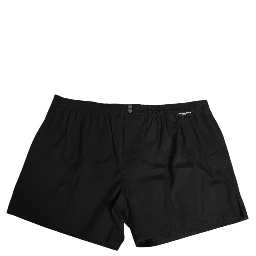 Black Cotton Elastic Waistband Button Swimwear