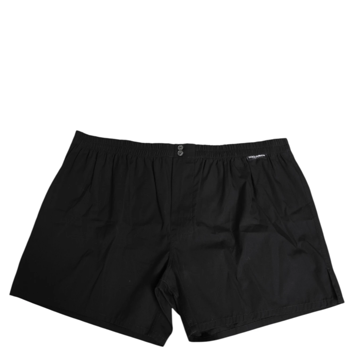 Black Cotton Elastic Waistband Button Swimwear