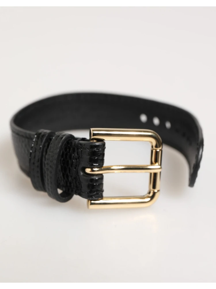 Black Embossed Leather Gold Buckle Belt Strap Bracelet alternative